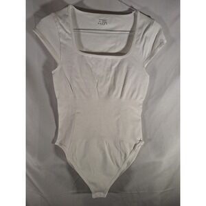 Shapewear Bodysuit Square Neck Cap Sleeve White Nylon Spandex XL